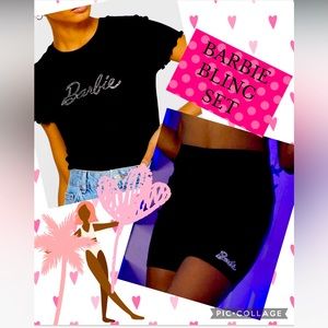 Forever 21 x Barbie 2020 collection Barbie Bling Baby Tee with Biker Shorts